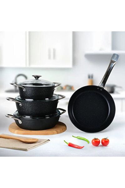 Güral Porselen Antoryum Pro 7 Parça ThermoGuard Granit Tencere Takımı Siyah