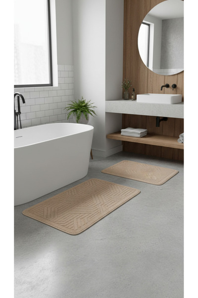 Tropikhome Tina Kaymaz Taban 2lı Pamuklu Banyo Paspası Yıkanabilir 60x100 50x...