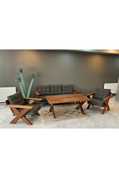 zerkaconcept Matruşka Ahşap Bahçe Balkon Koltuk Masif Kestane Ağacı 1 Adet Üç...