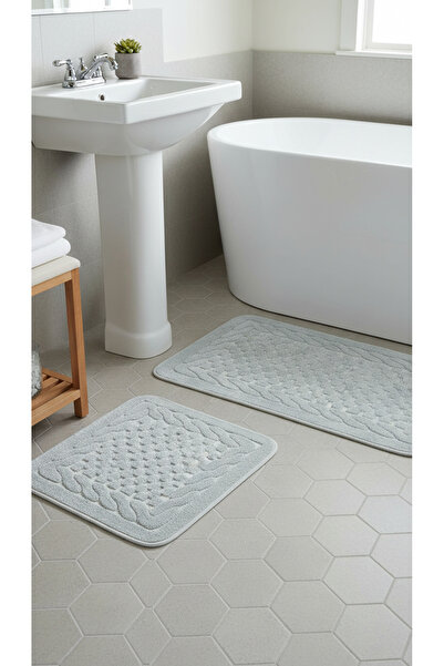 Tropikhome Netha Kaymaz Taban 2lı Pamuklu Banyo Paspası Yıkanabilir 60x100 50...