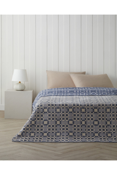 English Home Echo Plaid Pamuklu Tek Kişilik Battaniye 150x200 cm Mavi