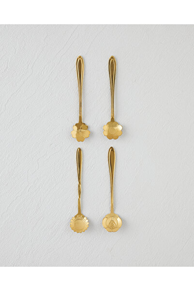 English Home ملعقة حلوى من الفولاذ المقاوم للصدأ من لوكس فلورا، 4 قطع ذهبية