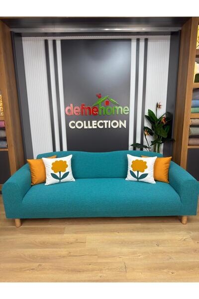Jacquard Fabric Elastic Non-Slip 1 Large Sofa Cover for 3 People Turquoise
