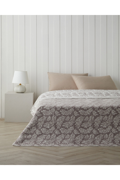 English Home Foliage Pamuk Akrilik Tek Kişilik Battaniye 150x200 cm Çakıl Taşı