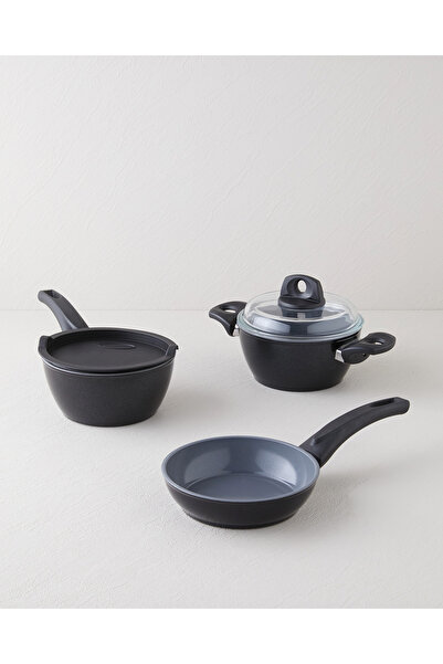 English Home Terra CeraWell 5 Parça Mini Tencere Seti 16–16–16 cm Siyah