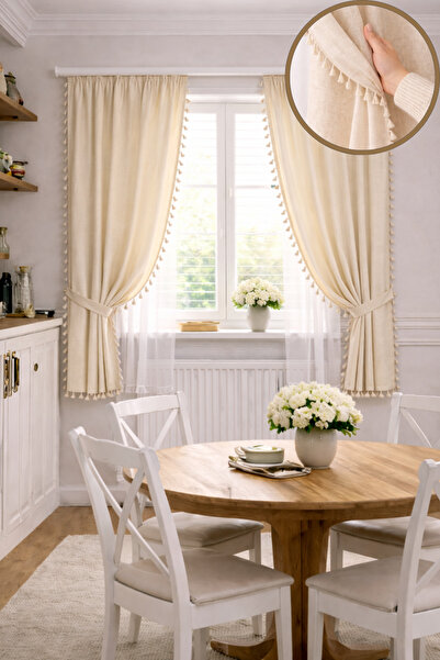 perde plus Tassel Detailed Honeycomb Top Bohemian Background Curtain, Single ...