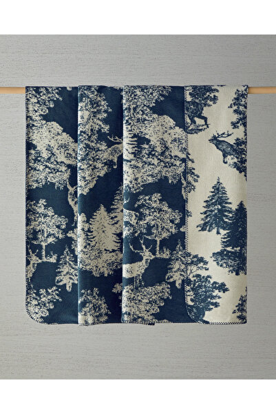 English Home Forest toile Pamuklu Tek Kişilik Battaniye 150x200 cm Lacivert