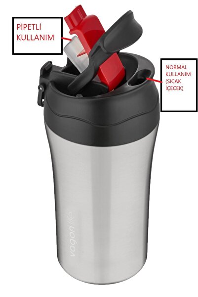 Vagonlife FiftyFifty Çift Kapak Sistemli Pipetli/Pipetsiz 400ml Çelik Mug FF2...