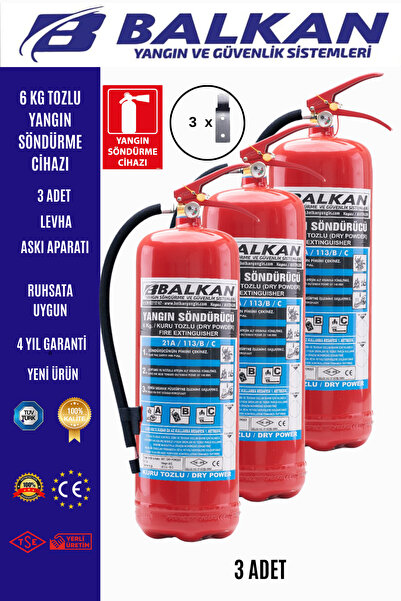BALKAN YANGIN VE GÜVENLİK SİSTEMLERİ 6 KG RUHSATA UYGUN 4 YIL TOZLU YANGIN TÜ...
