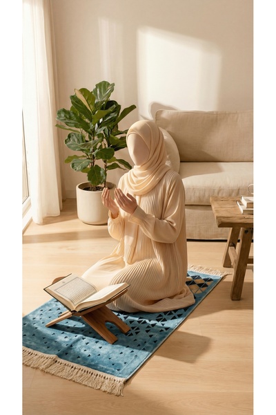 Segadty سجادة صلاة بالما أزرق 8 مم أنيقة وناعمة مع جلال صلاة مريحة وعالية الجودة