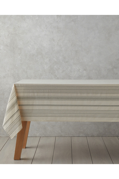 English Home Boundaries Pamuk Masa Örtüsü 140x200 cm Krem - Yeşil