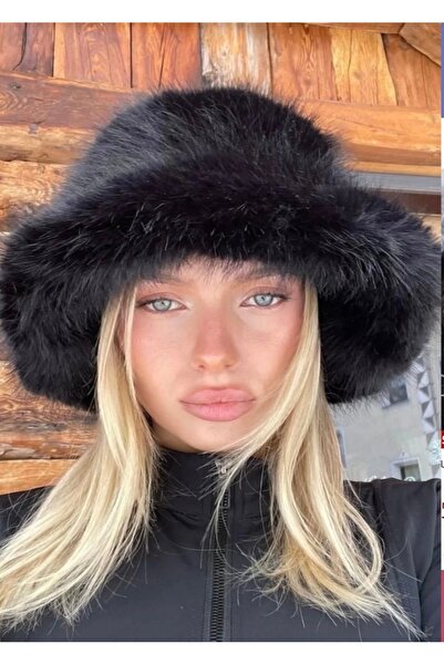 Luna MANGO KUMAŞ SİYAH PELUŞ ŞAPKA