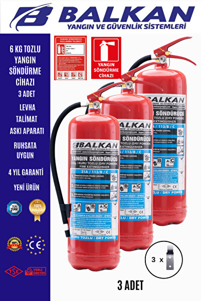 Balkan Ticaret 6 KG RUHSATA UYGUN 4 YIL TOZLU YANGIN TÜPÜ 3 ADET SET (TALİMAT...