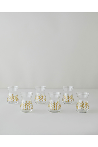 English Home طقم أكواب شاي جولد ليفز كام 6 قطع 132 مل شفاف-ذهبي