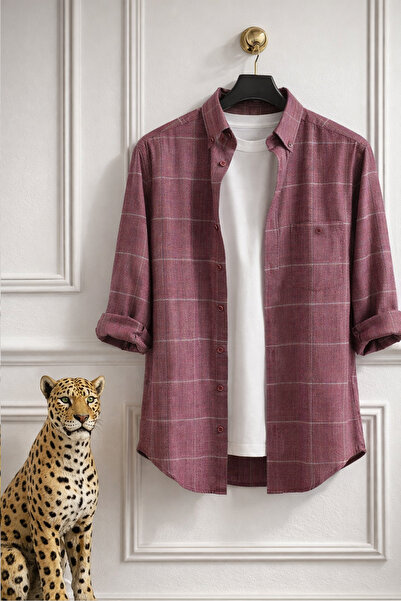 Varetta Men's Dusty Rose Plus Size Shirt Checkered Long Sleeve Pocketed Colla...