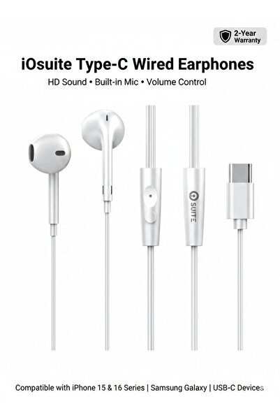 iOsuite سماعات أذن سلكية من النوع C مزودة بميكروفون، صوت عالي الدقة، تحكم في ...