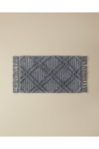 English Home Tassel Check Pamuklu Püsküllü Banyo Paspası Gri