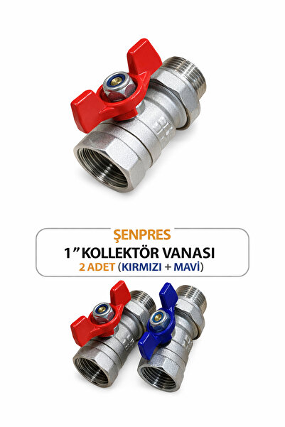 ŞENPRES Kollektör Vanası Kelebek Kollu Rakorlu Su Küresel Vana 1 Parmak 32' L...