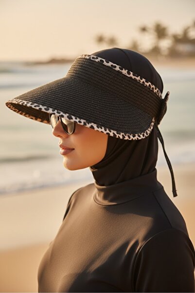 Marina Pălărie cu vizor din paie cu model leopard negru 14624