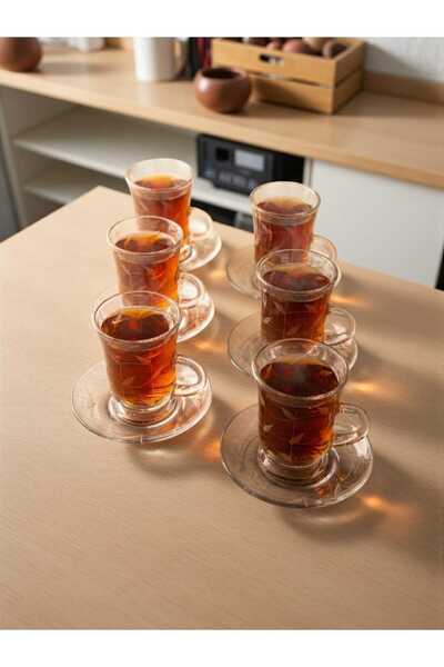 AR فناجين شاي طقم 12 قطعه بنقشة حفر على القزاز 629T