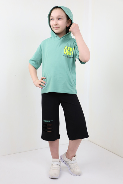 Toontoy طقم بناتي مكون من قطعتين: تي شيرت بطبعة وجيوب وقبعة وقبضة رأسية وشورت...