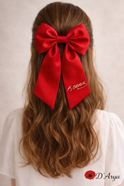 Darya Dd1011 Red Atatürk Signed Satin Bow Tie (14 cm) Flag