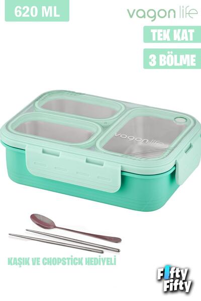 Vagonlife Lunch Box 620 ML Tek Kat Üç Bölmeli Metal Kaşıklı Yeni Nesil Sefer ...