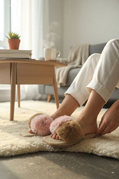 Moda fiesta Дамски пухкави домашни пантофи с помпони - стилни, удобни, ежедне...