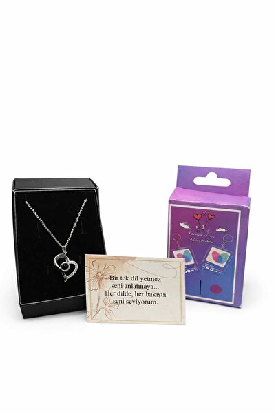 Ayenci 100 Dilde Seni Seviyorum Kolyesi Çelik ve Aşk Anahtarlığı Hediyesi ile...