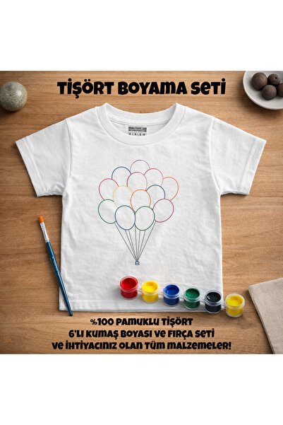 Dijital Baskılı Ürünler Balon Desenli Çocuklar Için Tişört Boyama Seti Full Set
