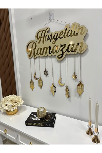 EZ DESİNG Hoşgeldin Ramazan Duvar Süsü | Aynalı Gold Pleksi & MDF | Lazer Kes...