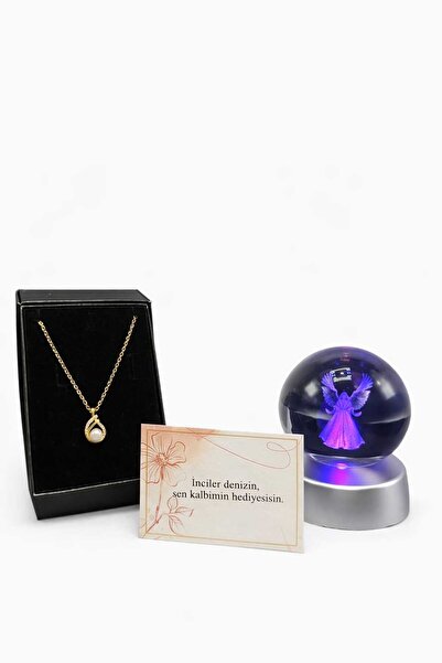 Ayenci Real Freshwater Cultured Pearl Steel Necklace with Gold Color Snow Globe