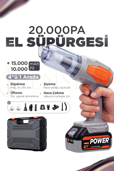 EN SİGA Güçlü Vakumlu ve Üflemeli Araç İçi Süpürge 20.000pA |120W güç -10.000...