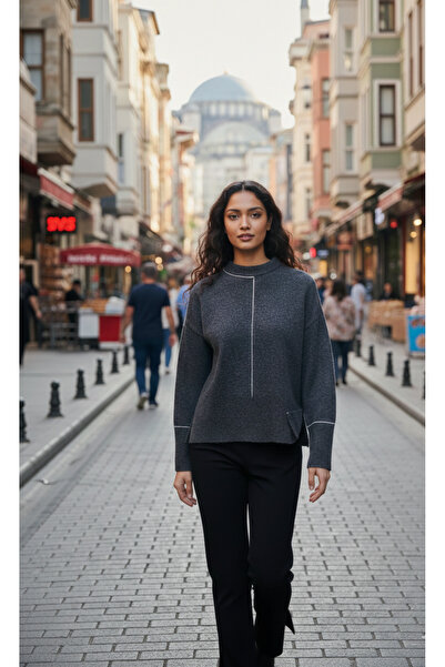 MELLY MORE سترة ياندان ذات فتحة رقبة رمادية اللون