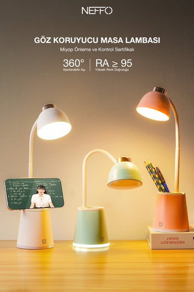 NEFFO Şarjlı Dokunmatik Led Çalışma Okuma Işığı Flexible Masa Lambası 3 Kadem...