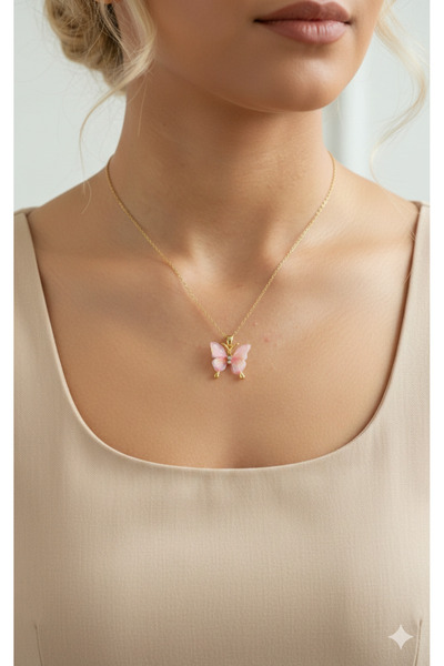 İNN JEWELLERY قلادة من الفولاذ المقاوم للصدأ على شكل فراشة (ضمان المستورد لمد...