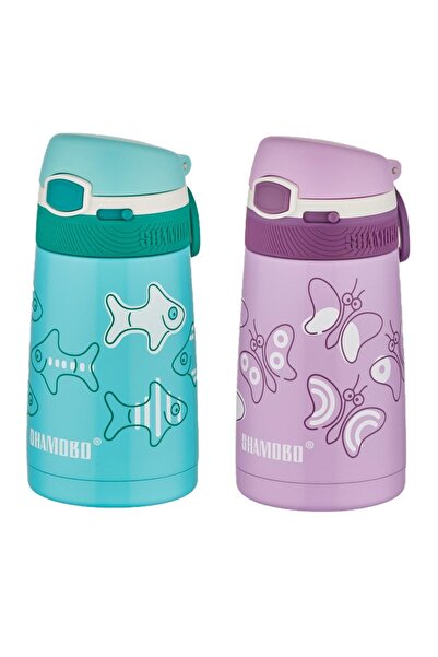 Shamobo طقم من 2 ترمس فولاذي مع شفاطة 350 مل - عزل حراري لمدة 6 ساعات-