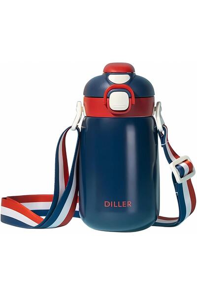 DILLER Tek Kapak Çift Kullanım Pipetli/Pipetsiz 420ml Askılı Çelik Su Mataras...