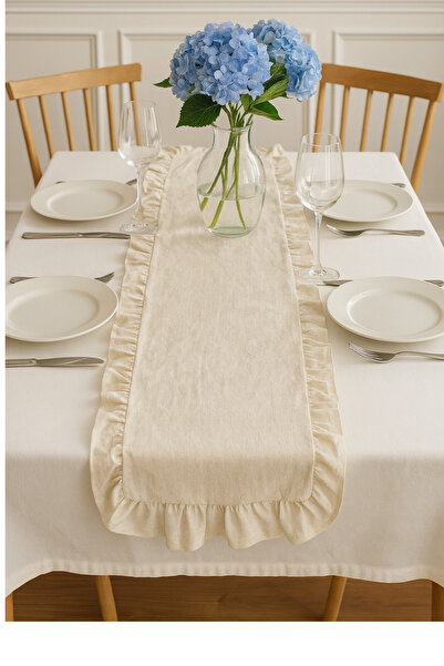 MUEV %100 Pamuk Fırfırlı Runner Amerikan Servis Vintage Lüks Overlok Dikişli ...