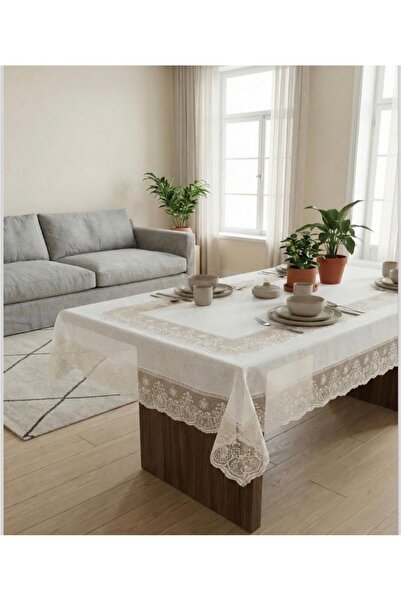 Sfr Home by FİSKOS مفرش طاولة تول محبوك 160x220 سم بيج/كريمي