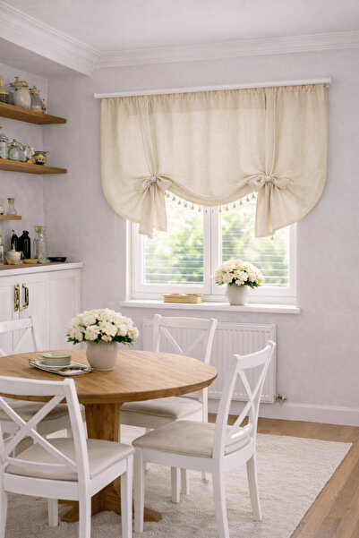 perde plus ستارة خلفية طبيعية ريترو - شرابات وتفاصيل ربطة عنق، تنورة قطنية 100%