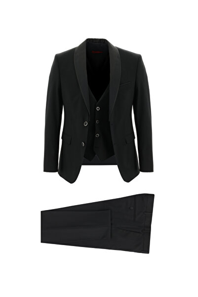 Kiğılı 7 Drop Slim Fit Dar Kesim Şal Yaka Yelekli Smokin & Damatlık