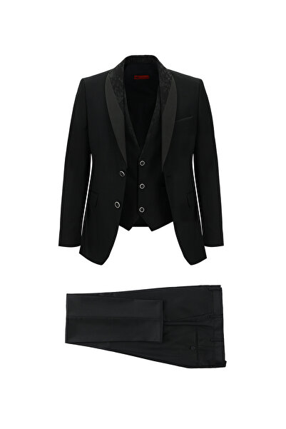 Kiğılı 7 Drop Slim Fit Dar Kesim Şal Yaka Yelekli Smokin & Damatlık