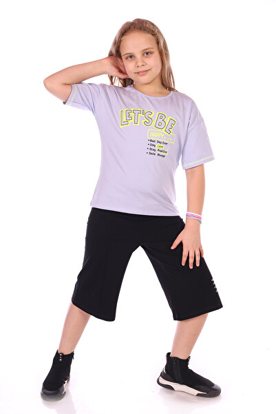 Toontoy Kız Çocuk 2'li Takım Baskılı Bisiklet Yaka T-Shirt & Beli Lastikli Ka...