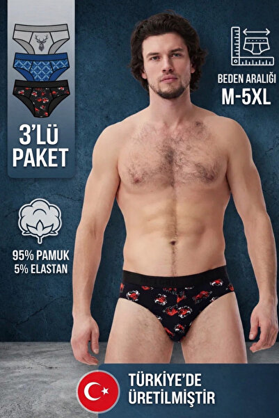 Mercan Erkek Slip Boğa-Geyik-Kristal Desenli 3'lü Paket