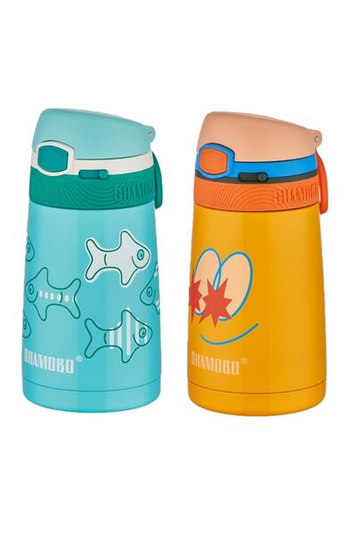 Shamobo Set of 2 Steel Thermos with Straw 350ml -6 Hours Heat Insulation-