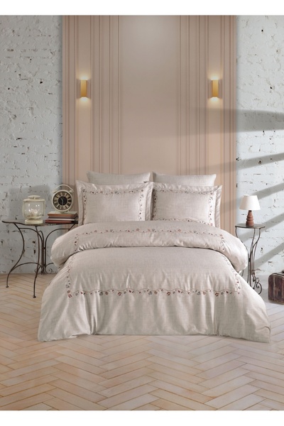 Dantela Galena Nakışlı Pamuk Saten Çift Kişilik Nevresim Takımı
