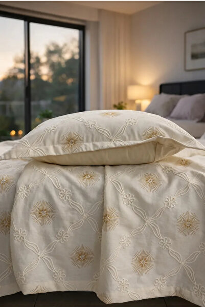 miar home perde tekstil طقم غطاء سرير مزدوج مطرز - يتضمن 2 غطاء وسادة 250 × 260