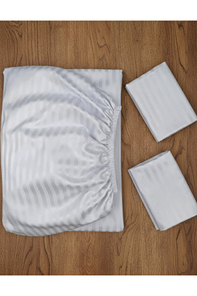 mihriban Hotel Concept Lux Cotton Satin Elastic Sheet Set |   Striped |   Dou...