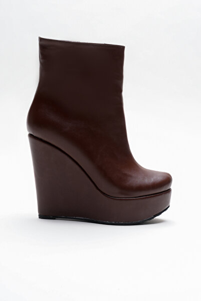 Ayakkabı Ateşi Women's Zippered Wedge Heeled Boots Dainas Brown Skin